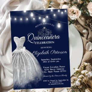 Convites Vestido Cinza Azul Marinho Quinceañera 