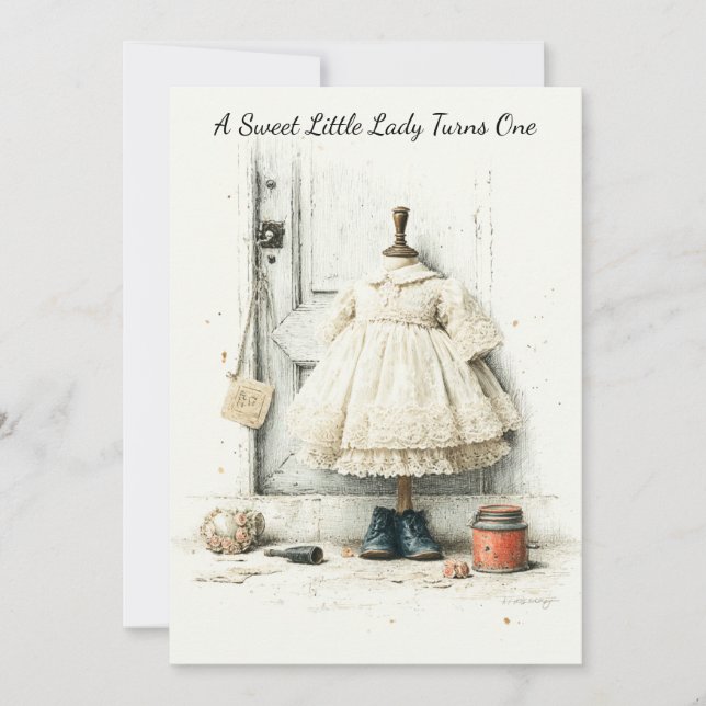 Convites Vestido com Babados Shabby Chic e Perfume para 1º  (Frente)