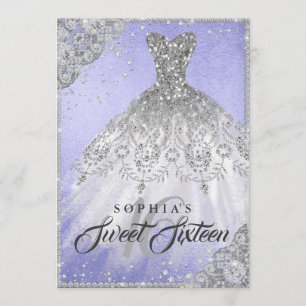 Convites Vestido com Brilho de Diamante Prata Roxo Sweet Si