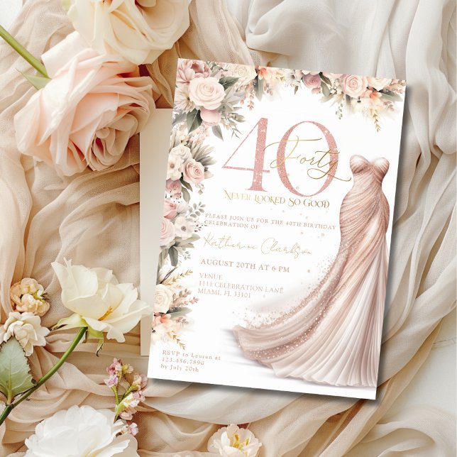 Convites Vestido com Brilho em Rose Gold para Festa de 40 A (Criador carregado)