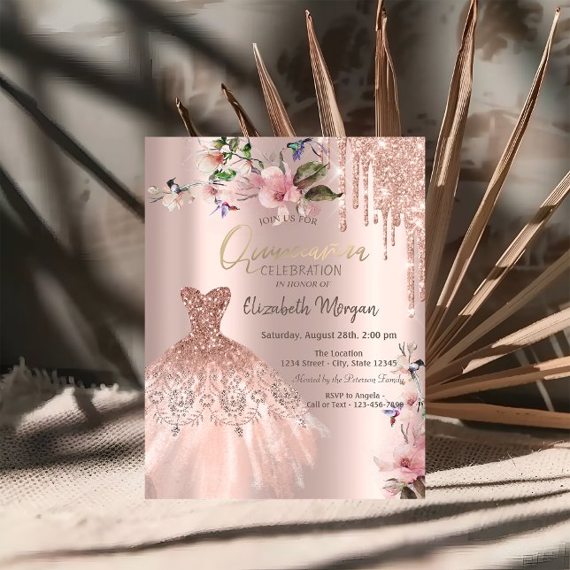 Convites Vestido com Gotas de Brilho Flores de Primavera Qu (Criador carregado)