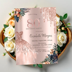 Convites Vestido com Gotas de Rose Gold Flores Mal-humorada