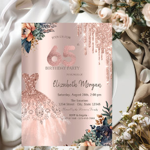 Convites Vestido com Gotejamento de Ouro Rosado Flores Mal-