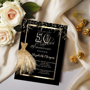 Convites Vestido com Lantejoulas Brilho Dourado Aniversário