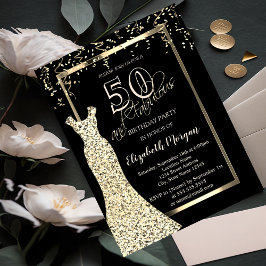 Convites Vestido com Lantejoulas Douradas Aniversário de 50