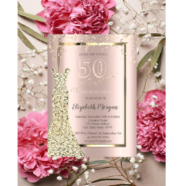 Convites Vestido com Lantejoulas Douradas Rosa Dourado Aniv