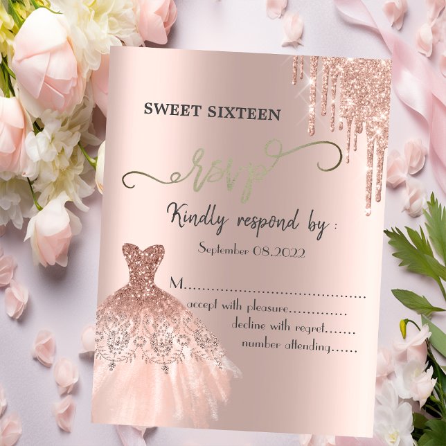 Convites Vestido com pingos de glitter em rosa dourado Doce (Criador carregado)