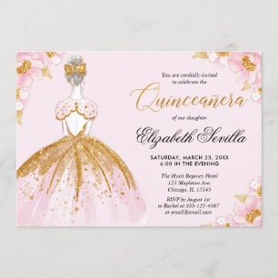 Convites Vestido cor-de-rosa de Quinceanera