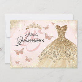 Convites Vestido da Borboleta de Quinceanera Rosa-Dourada r