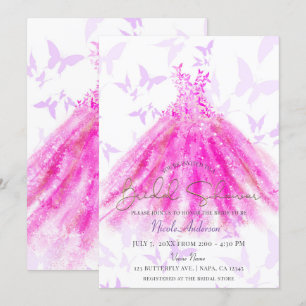 Convites Vestido Dança da Borboleta Roxo e Rosa Chá de Noiv