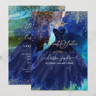 Convites Vestido de água-marinha azul-escuro para Sweet 16