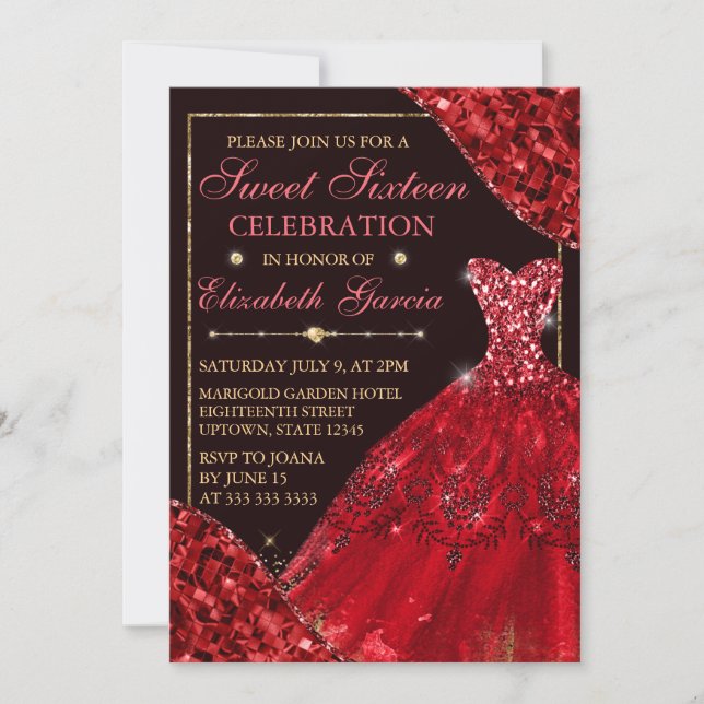 Convites Vestido de Água Vermelha e bordas de Gelame Doce D (Frente)