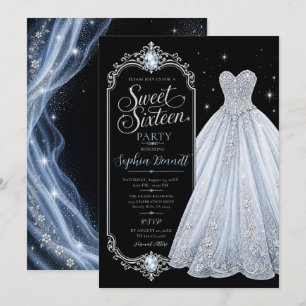 Convites Vestido de Aniversário de 16 Anos Azul Gelo Doce