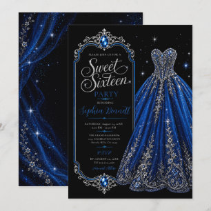 Convites Vestido de Aniversário de 16 Anos Azul Real Doce