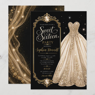 Convites Vestido de Aniversário de 16 Anos Doce Joia Dourad