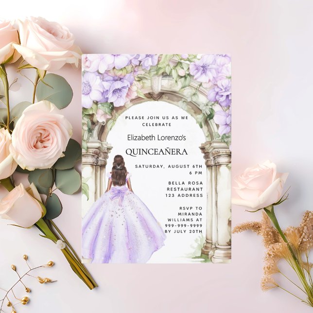 Convites Vestido de arco de flores de lavanda Quinceanera (Criador carregado)