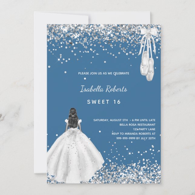 Convites Vestido de bailarina azul branco Sweet 16 código Q (Frente)
