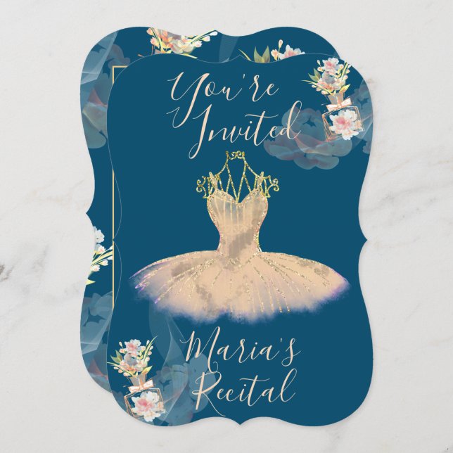 Convites Vestido de Bailarina em Ouro Rosado com Perfume Fl (Frente/Verso)