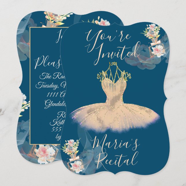 Convites Vestido de Bailarina em Ouro Rosado Transparente P (Frente/Verso)