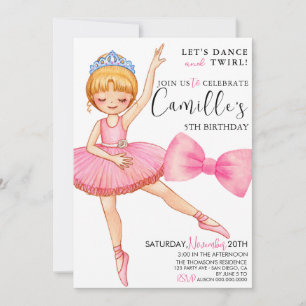 Convites Vestido de Bailarina Tutu de aniversário