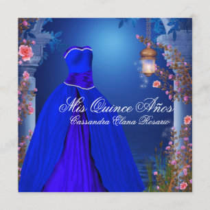 Convites Vestido de Baile Azul Marinho Rosa Quinceanera
