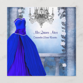 Convites Vestido de Baile Azul Marinho Rosa Quinceanera