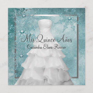 Convites Vestido de Baile Azul Teal de Inverno Flocos de Ne
