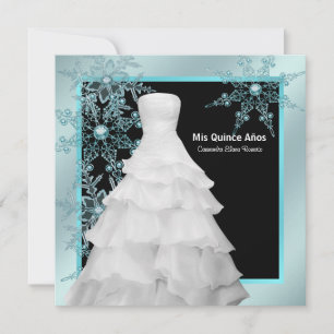 Convites Vestido de Baile Azul Teal Flocos de Neve de Inver