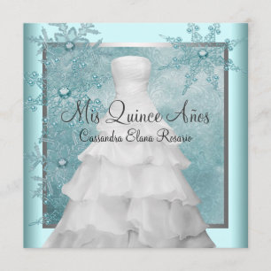 Convites Vestido de Baile Azul Teal Flocos de Neve de Inver