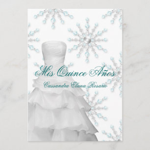 Convites Vestido de Baile Azul Teal Flocos de Neve de Inver