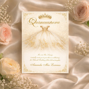 Convites Vestido de Baile Elegante   Quinceanera Marfim e D