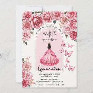 Convites Vestido de Baile Floral Rosado Quinceanera XV