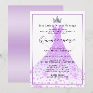 Convites Vestido de Baile Lilás & Tiara Quinceañera Anivers