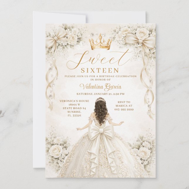 Convites Vestido de Baile Princesa Marfim Aniversário de Sw (Frente)