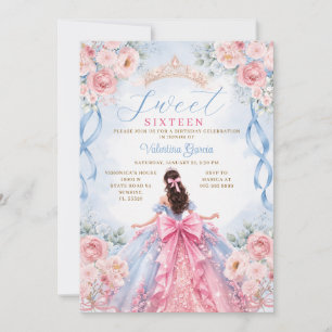 Convites Vestido de Baile Princesa Rosa Azul Doce 16 Aniver