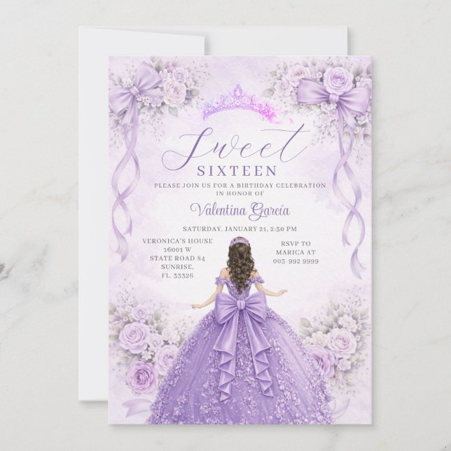 Convites Vestido de Baile Princesa Roxa Aniversário de Deze (Frente)