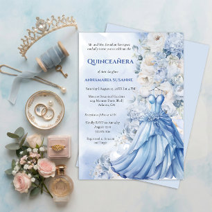 Convites Vestido de Baile Quinceañera Floral Azul Claro