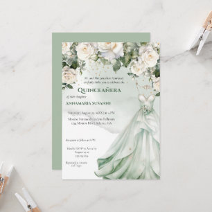 Convites Vestido de Baile Quinceañera Floral Verde Sage Pál