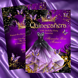 Convites Vestido de borboleta roxa dourada de Quinceanera