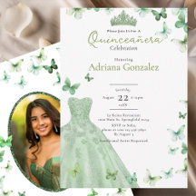 Vestido de Borboletas em Verde Salvia Tiara Quince