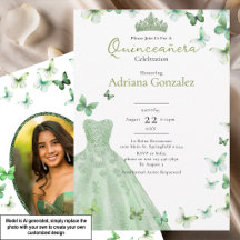 Vestido de Borboletas em Verde Salvia Tiara Quince