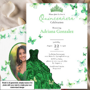 Convites Vestido de Borboletas Verde Esmeralda Foto Quincea
