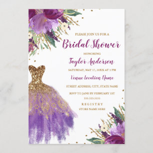 Convites Vestido de Bridal Shower Elegante com Lantejoulas