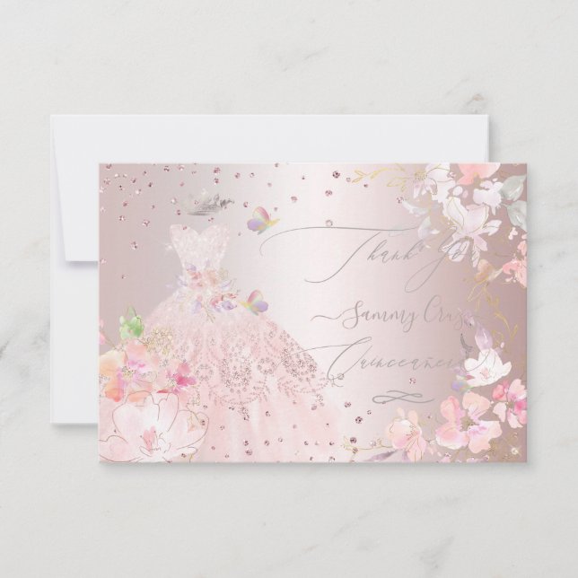 Convites Vestido de Brilho de Agradecimento de Quinceanera (Frente)
