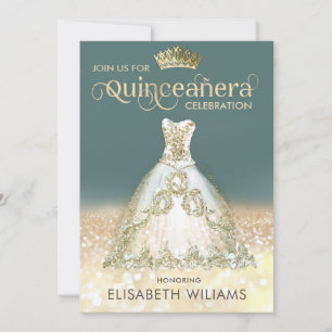 Convites Vestido de brilho Dourado ombre tiara Quinceañera