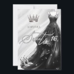 Convites Vestido de brilho preto prateado doce 16<br><div class="desc">Silver Black Glitter Sparkle Dress Princesa Doce 16 Convite</div>