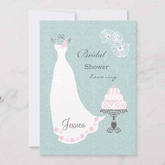 Convites Vestido de casamento branco, bolo no chá de panela (Frente)