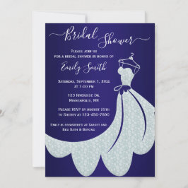 Convites Vestido de Casamento Branco no Chá de panela Azul