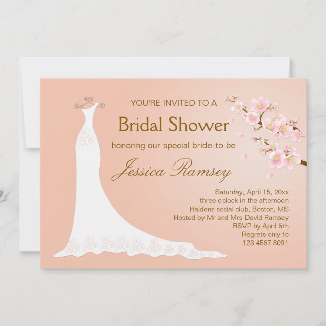 Convites Vestido de casamento, chá de panela da flor de (Frente)