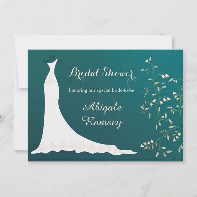 Convites Vestido de casamento, flores no Chá de panela (Frente)